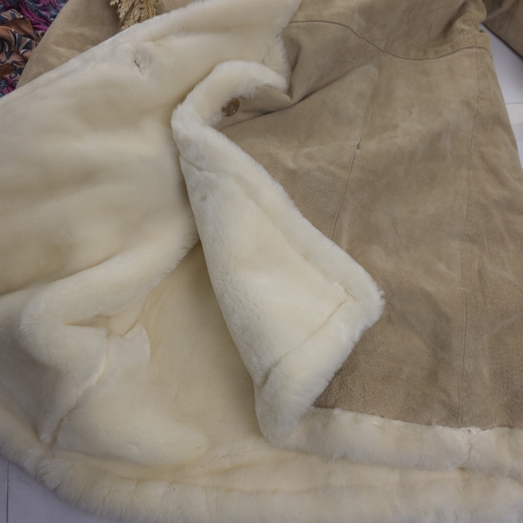Charles Klein Luxurious Leather Tan and Cream Fleece Coat Size L - Picture 9 of 16